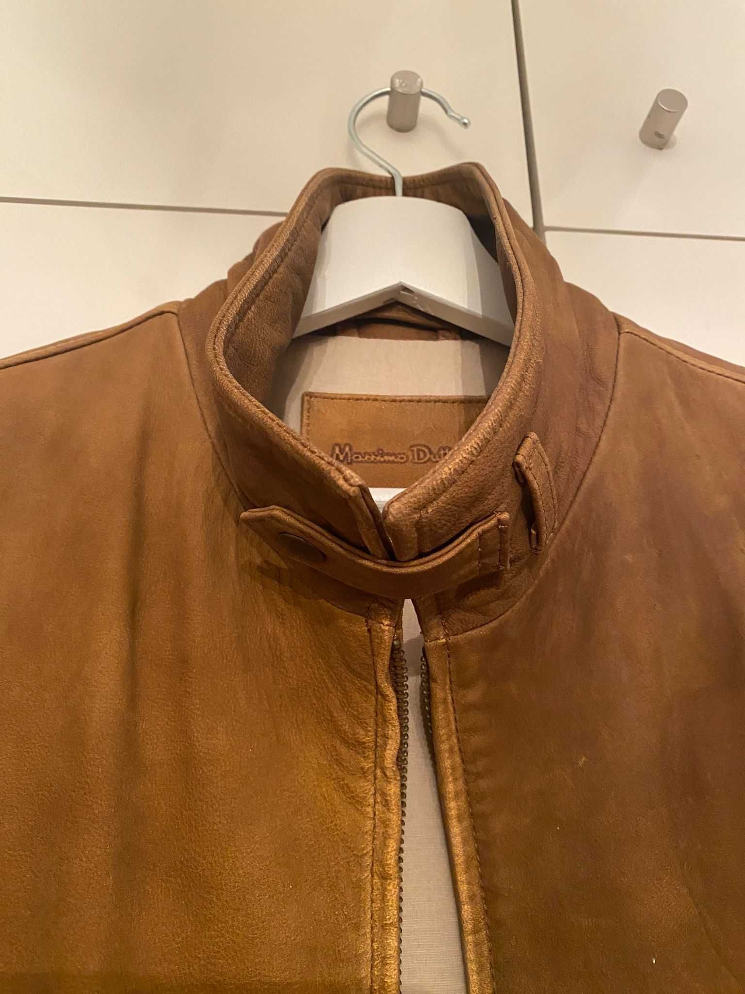 Blusao de cabedal camel Massimo Dutti