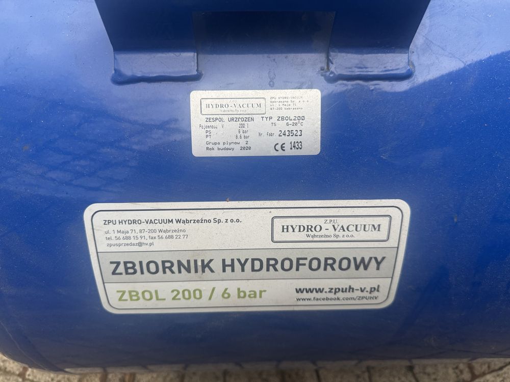 Zbiornik hydroforowy 200l poziomy ZBOL Hydro Vacuum
