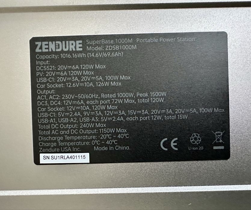 Зарядна станція Zendure SuperBase 1000M / 1000 Вт / 1016 Вт⋅год