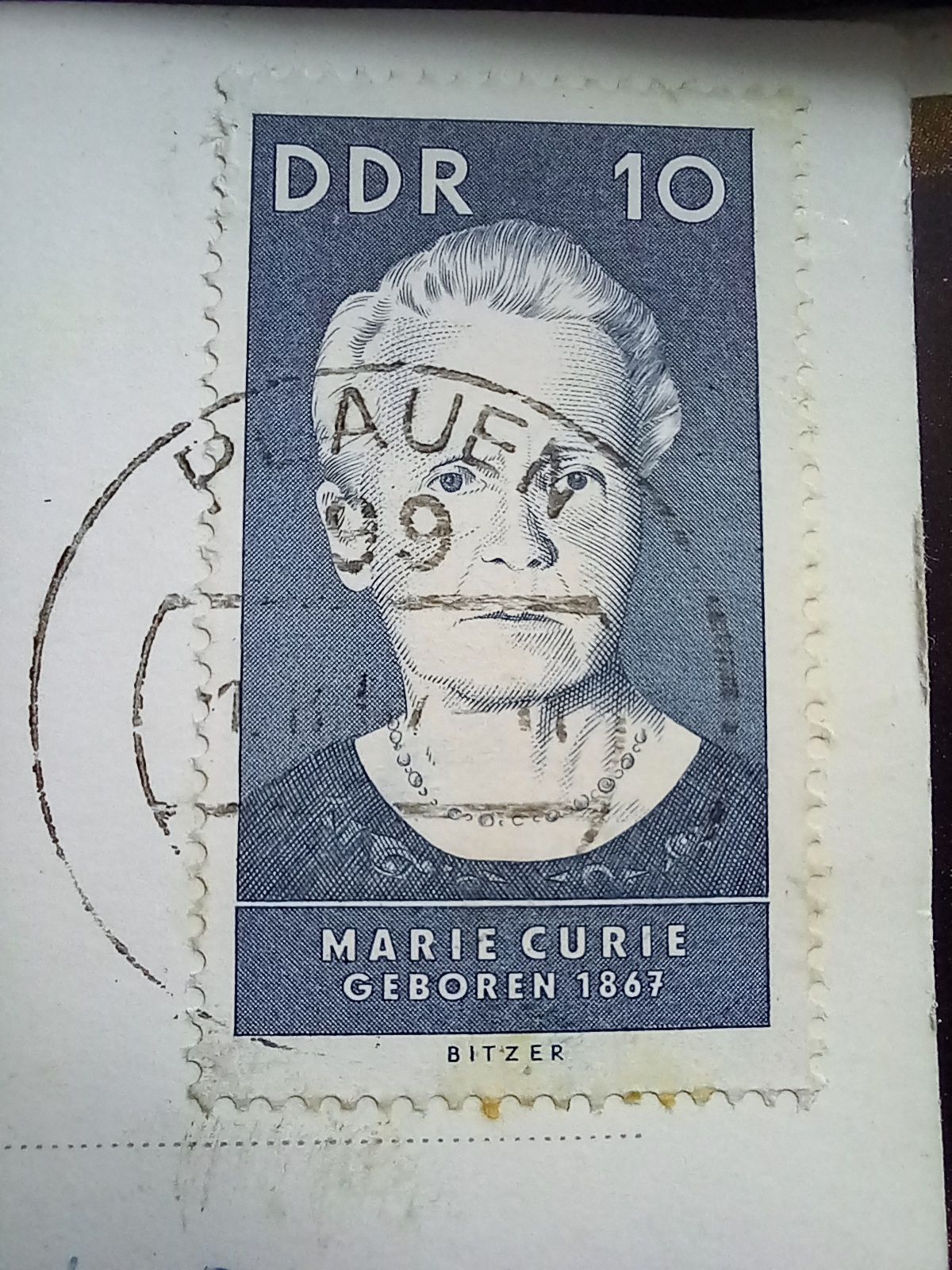 Znaczek Maria Curie Skłodowska ddr prl stary pocztówka kartka pocztowa