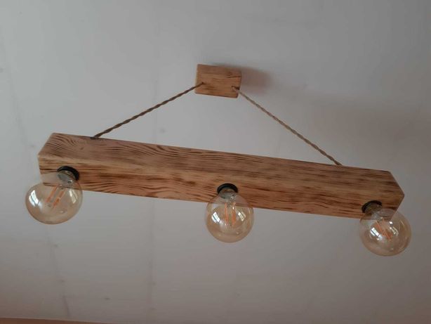 Lampa wisząca z belki drewnianej, E27, 2 niezależne źródła światła
