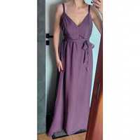 Szyfonowa fioletowa sukienka maxi długa na ramiączkach L XL