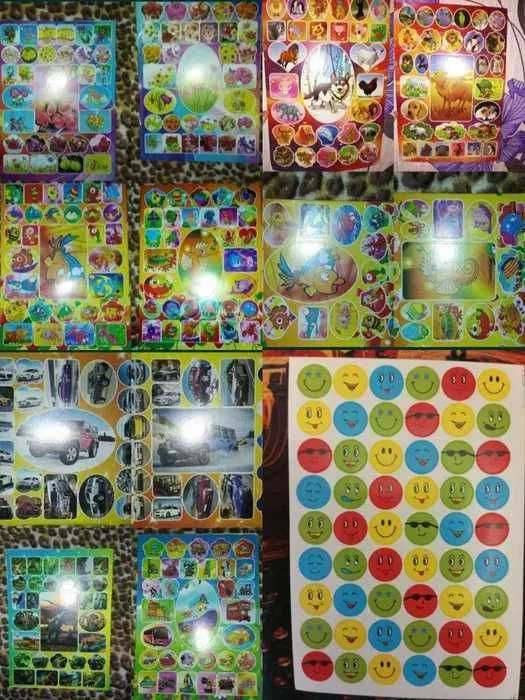 Наліпки паперові смайлы смайлики наклейки тварини транспорт ЛИСТ