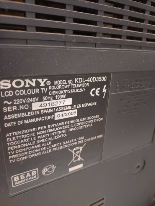 Sony Bravia 40" Full HD Digital LCD TV (KDL-40D3500)