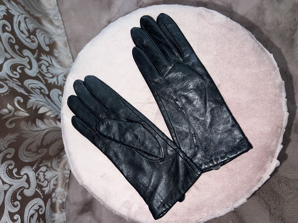 Rękawiczki Skórzane Czarne XS