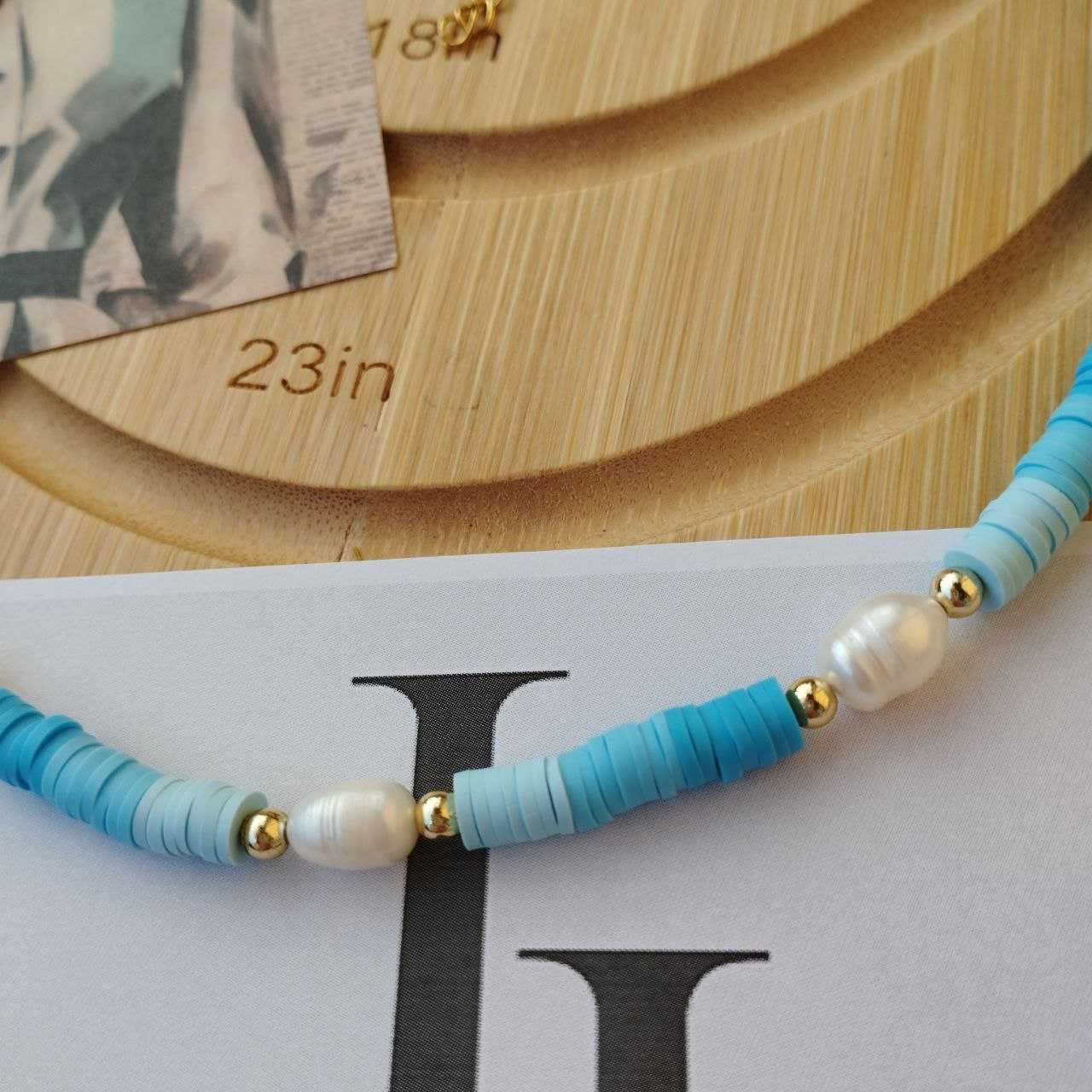 Украшение чокер из бусин хейши и жемчуга в морской теме handmade
