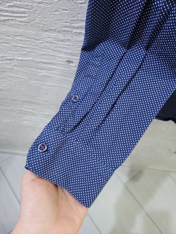 C&A granatowa koszula męska w kropki długi rękaw rozm M 39/40 slim fit