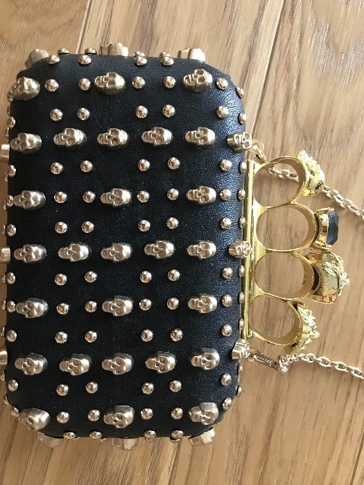 Torebka kopertówka impreza ślub wesele czarna ćwieki złoto nowa