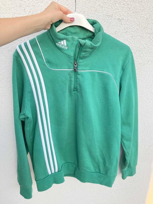 Adidas zielona bluza vintage oldschool polo zamek