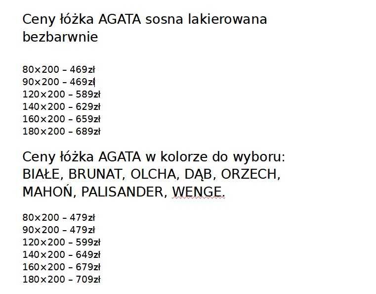 Łóżka SOSNOWE naturalne AGATA OD PRODUCENTA 90x200 Inne 120/140/160/18