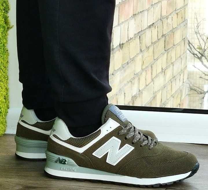 Кроссовки Нью Беланс 574 Зелёные Хаки Мужские Замшевые New Balance