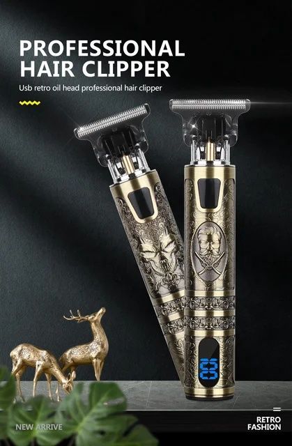 Máquina de cortar cabelo e barca com bateria USB e ecrã LED T9 NOVO