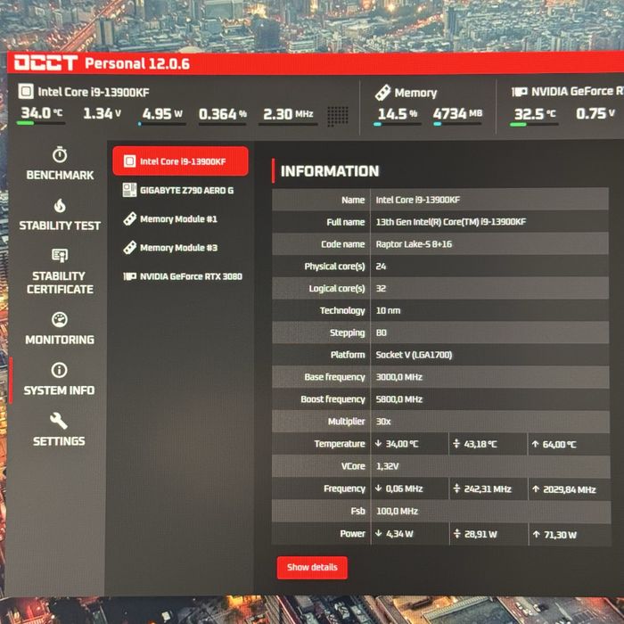 Комплект Core i9 13900KF, Z790 Gigabyte Aero
