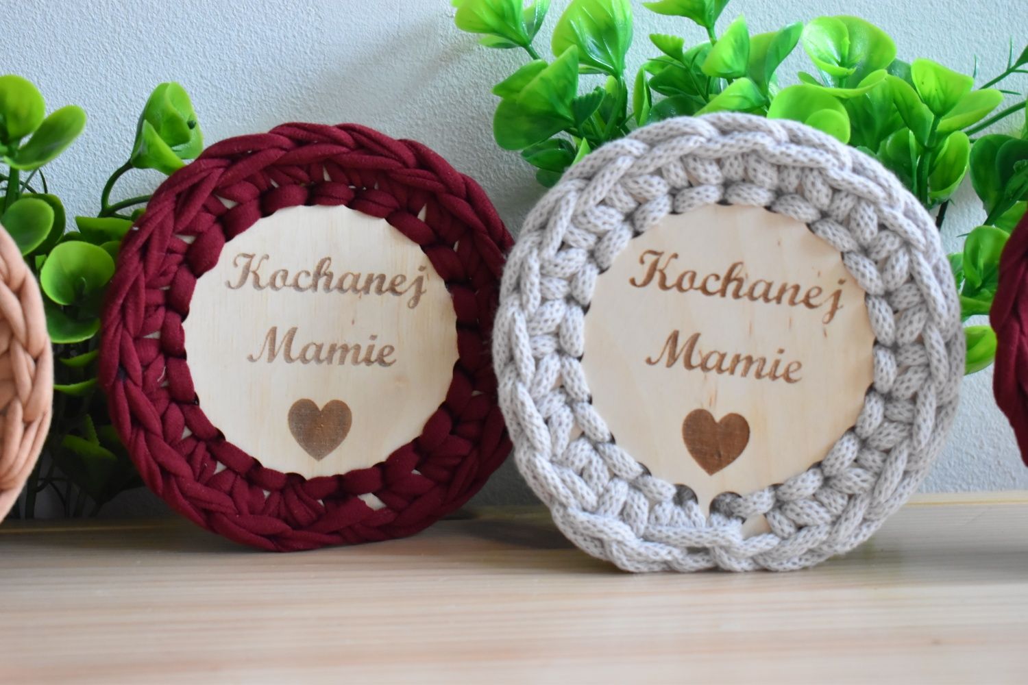 Podkładki pod kubek dzień mamy prezent ze sznurka handmade