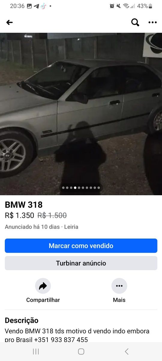 Vendo BMW 318 pq vou embora