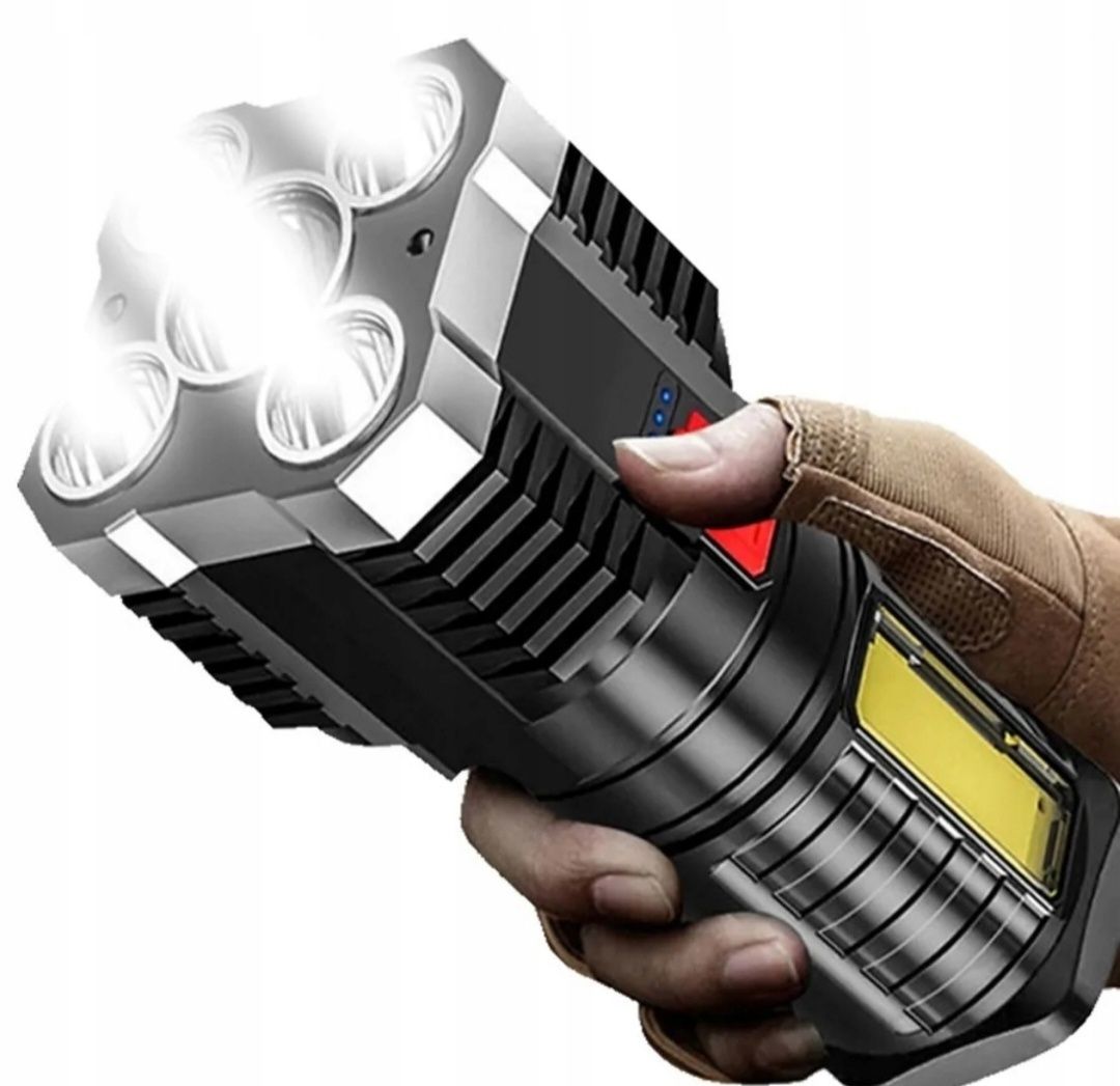 Latarka akumulatorowa turystyczna T6 5 LED USB szperacz halogen lampa
