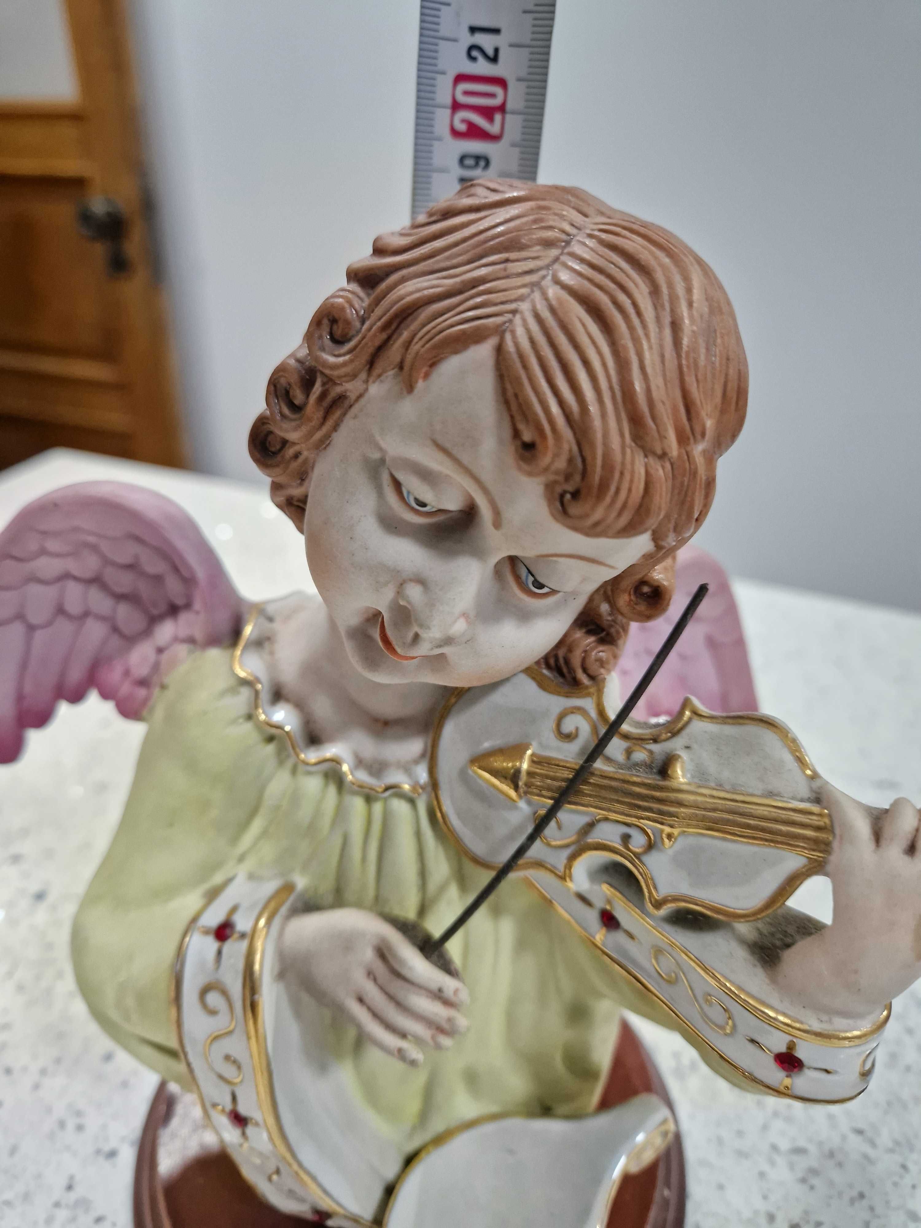Estátua em marfinite genuíno de anjo a tocar violino  vintage