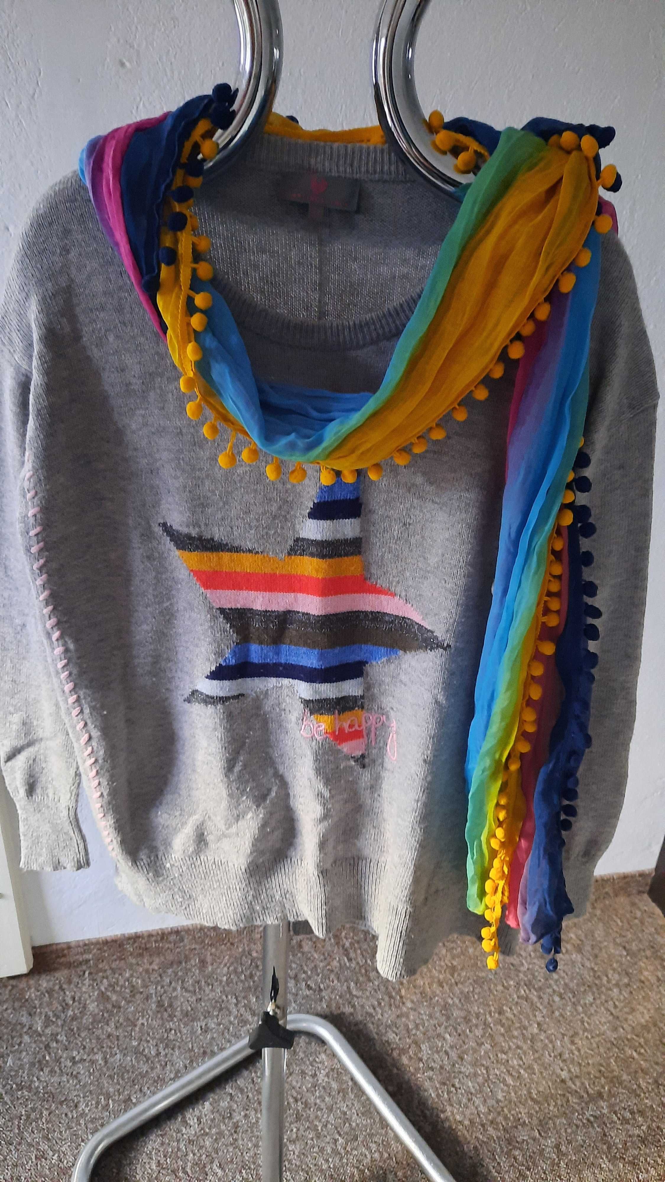 Sweter damski Lieblingsstuck wełniany M z apaszką kolory tęczy