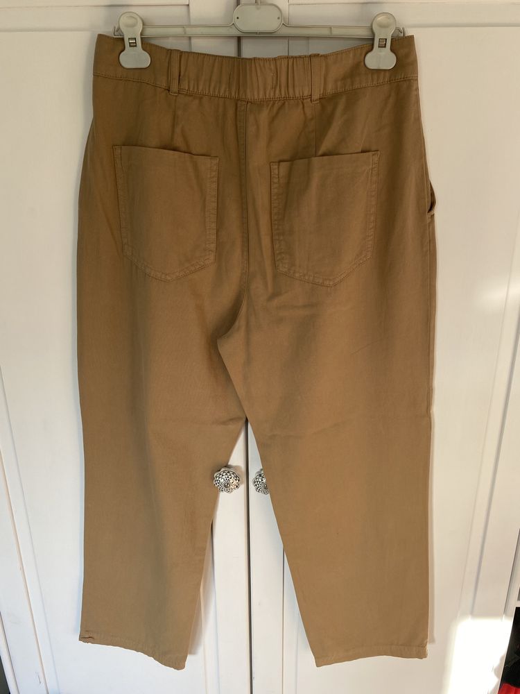 mango spodnie chinos baggy wysoki stan kamel camel karmel do kostek