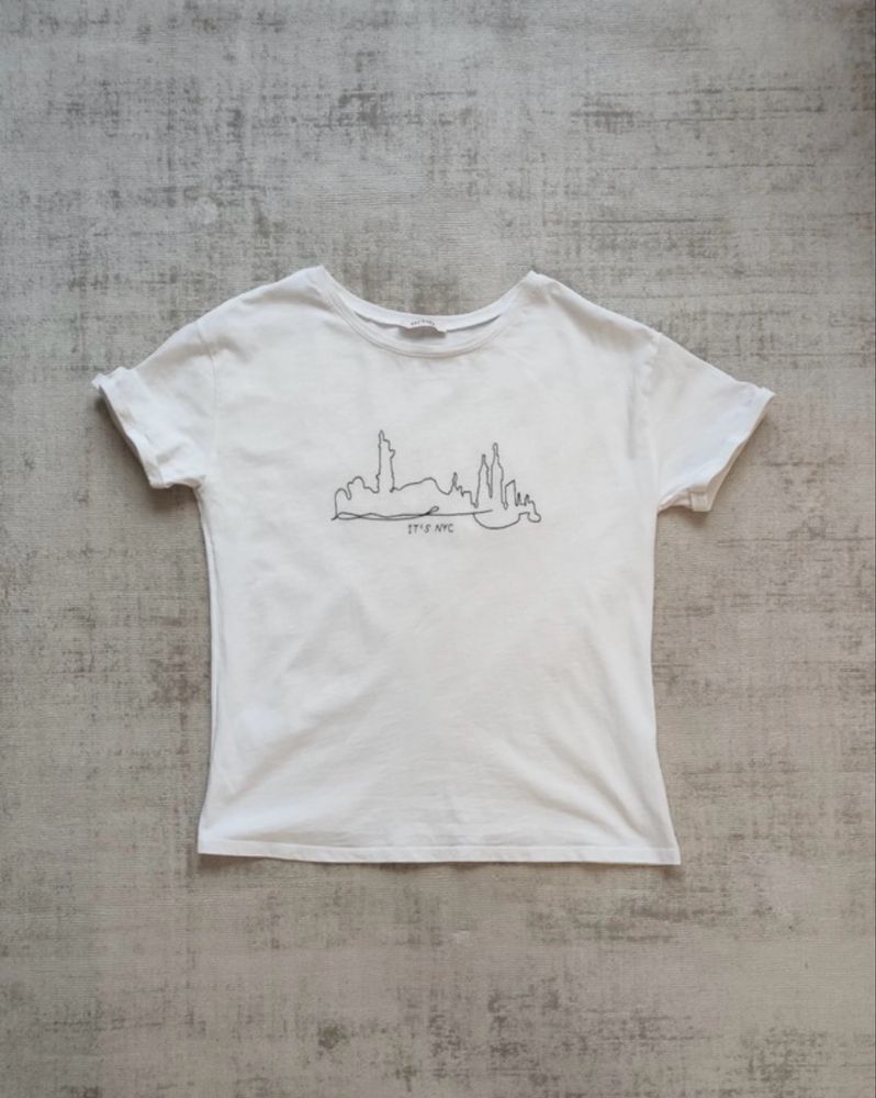 Koszulka T-shirt biała bawełniana z naszywką New York Orsay S