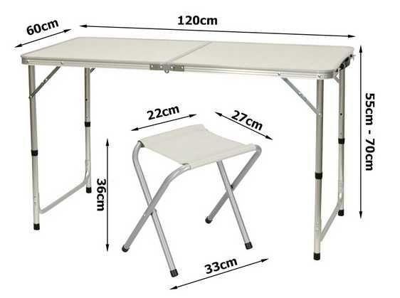 ZESTAW KEMPINGOWY - składany stół + 4krzesła kolor KREMOWY