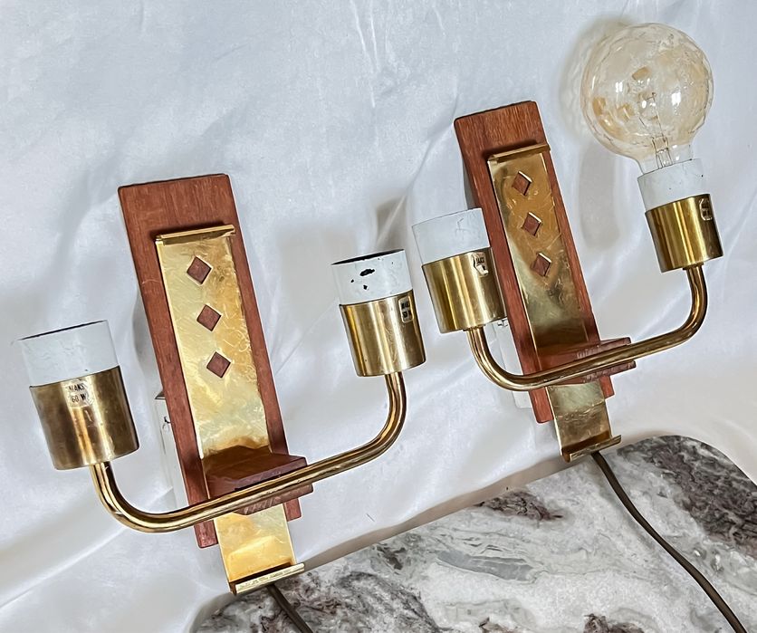 TR & CO 2 x kinkiet mosiądz plus lite drewno vinTage stare midcentury