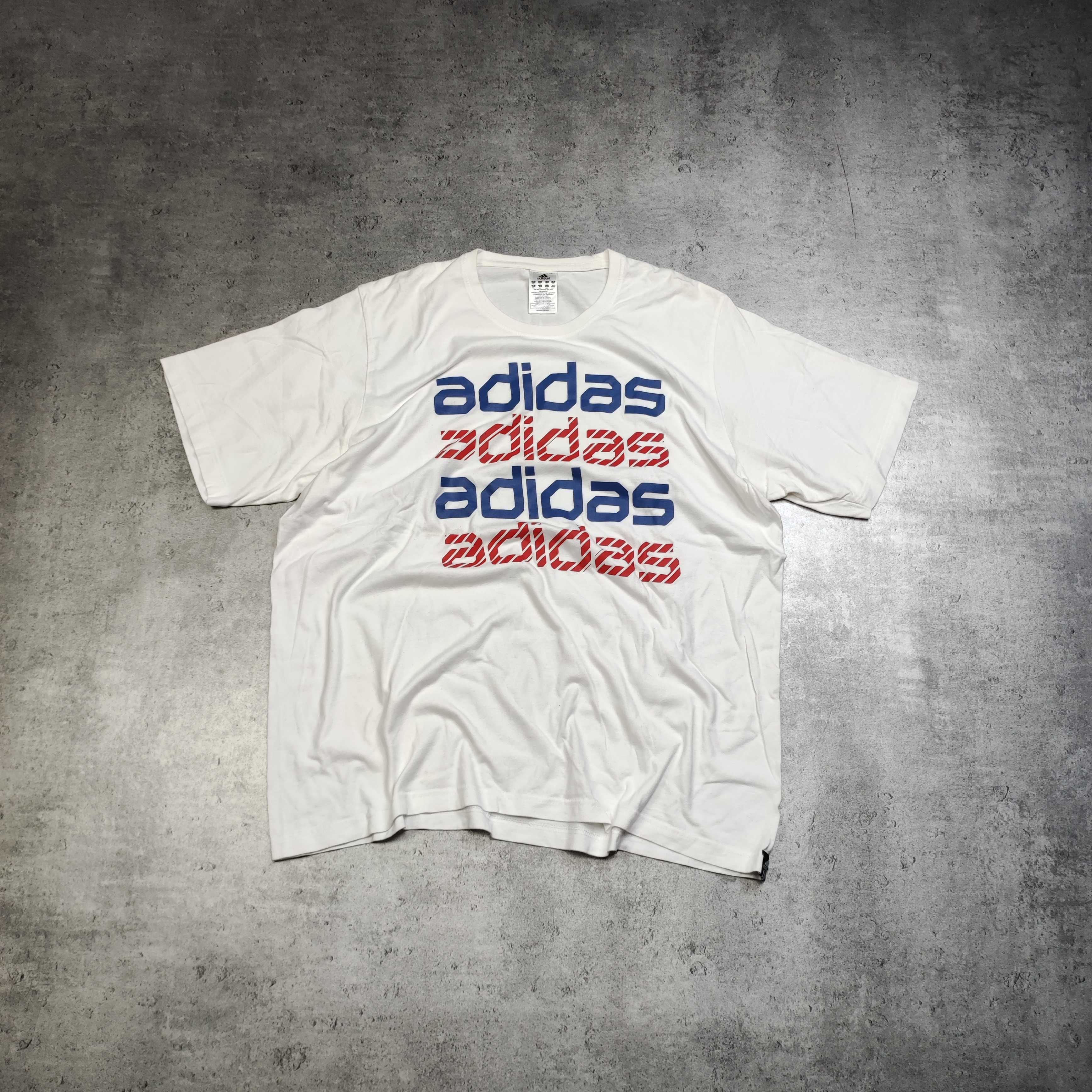 MĘSKA Koszulka PREMIUM Adidas Duże Logo Biała bawełna Sportowa Nadruk