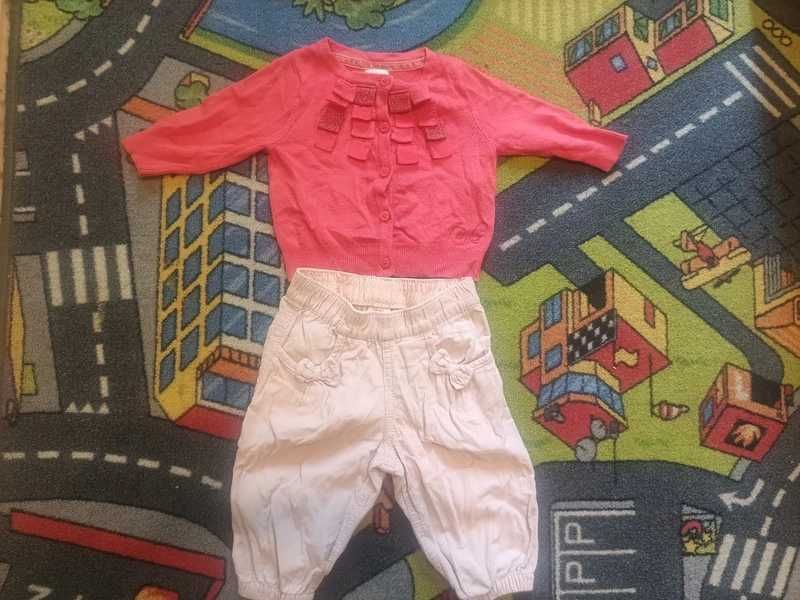 Zestaw sweter dziewczęcy, spodnie H&M r. 62/68