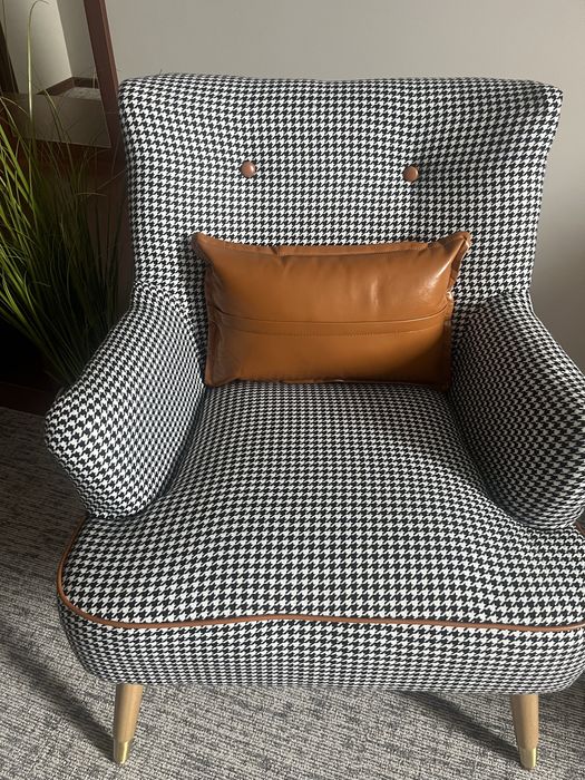 Fotel retro, w pepitke, w kratkę