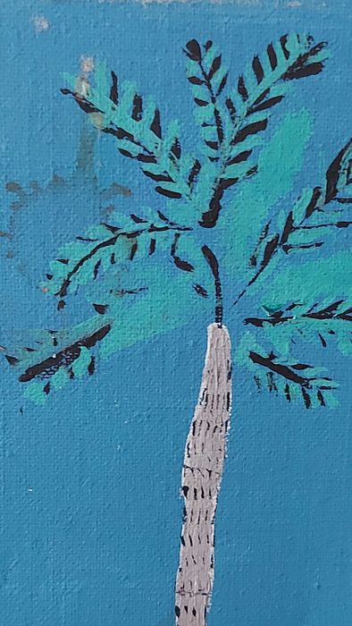 Obraz P. Basel – nadmorski pejzaż w stylu naiwnym 51×41 cm