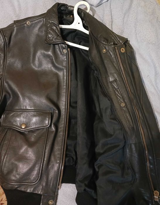Чоловіча шкіряна куртка бомбер авіатор xxl / куртка кожаная мужская