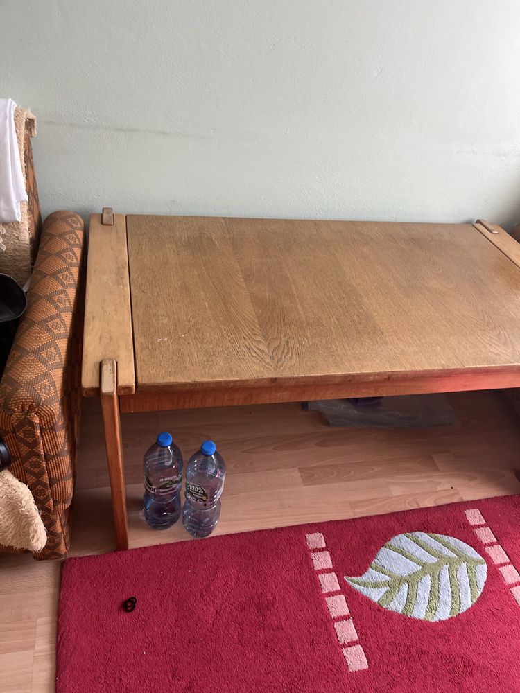 Kpl  PRL wypoczynkowy wersalka 2 fotele stół lite drewno