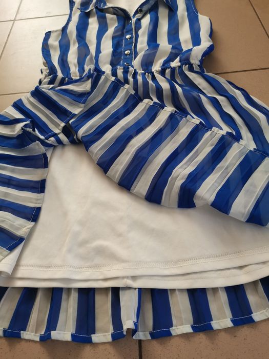 Letnia sukienka w marynarskie paski plisowana zwiewna 38 pas z gumką