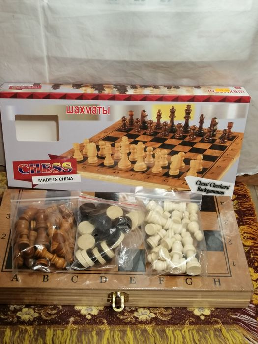 Drewniane Szachy tryktrak warcaby 3w1. Duża plansza.