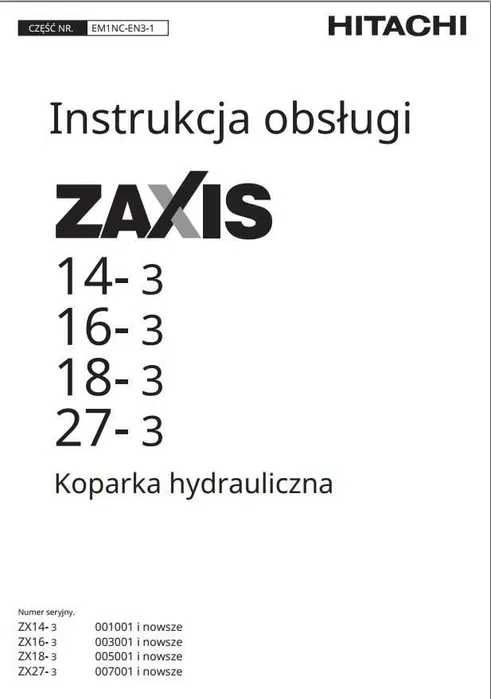 Instrukcja obsługi Hitachi ZAXIS 14-3, 16-3, 18-3, 27-3 PL