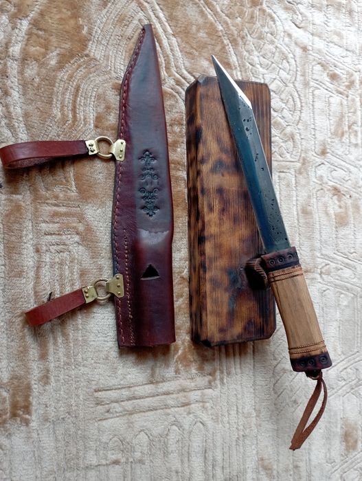 Nóż bojowy długi Wikinga ostry ręcznie kuty seax langseax