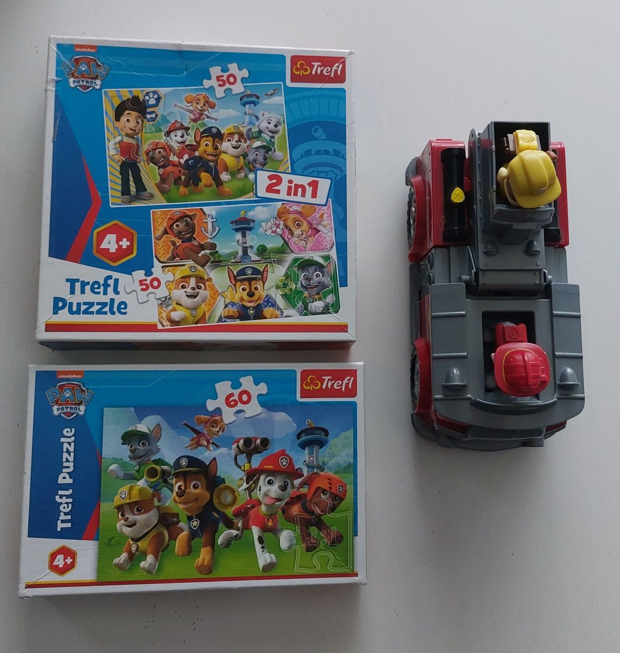 Zestaw Psi Patrol: 2x puzzle i pojazd transformujący Marshall, Rubble