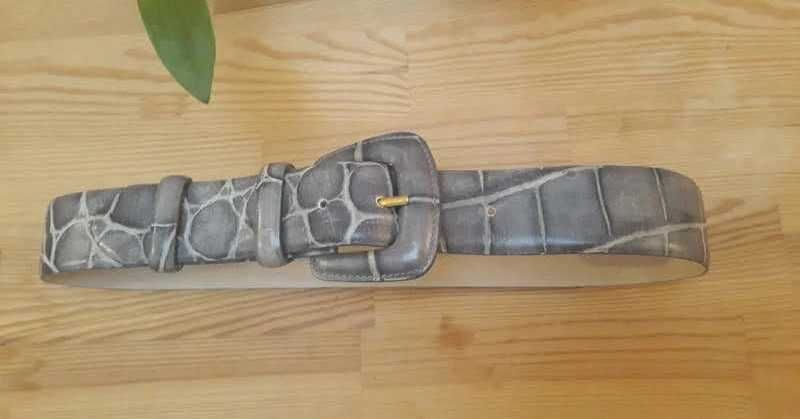 BOGNER nowy pasek skórzany 70 cm szary jasny szeroki 4 cm skóra węża