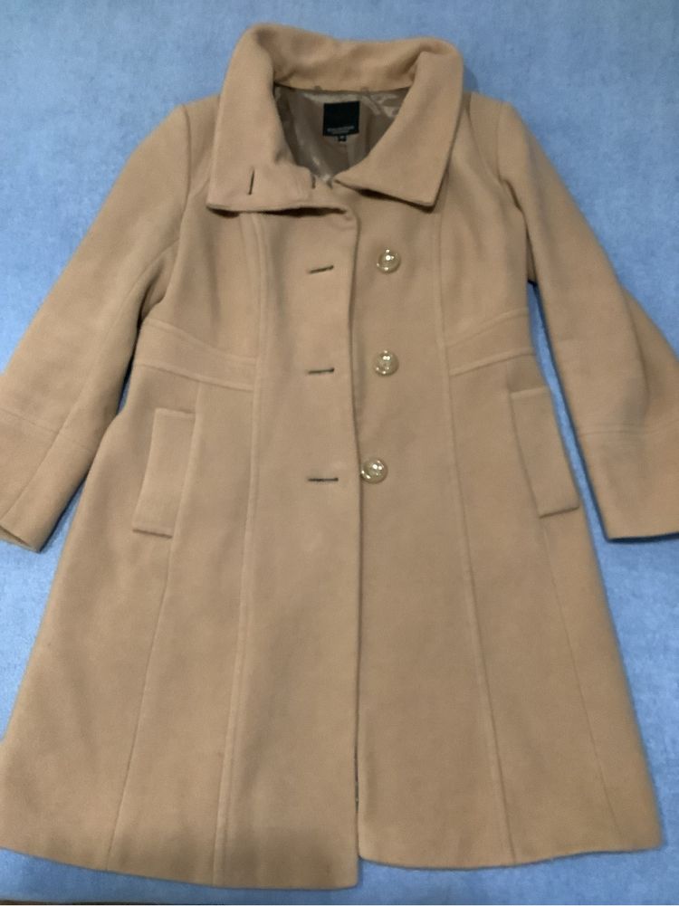 Długi zimowy damski płaszcz wełna Debenhams karmel r.42. W.F.K.