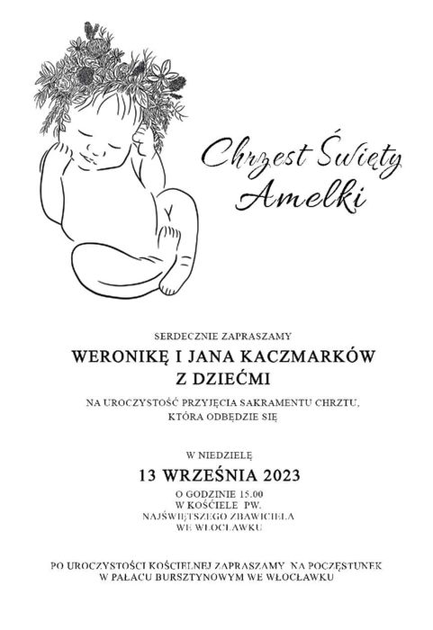 Zaproszenia minimalistyczne chrzest Komunia ślub urodziny impreza