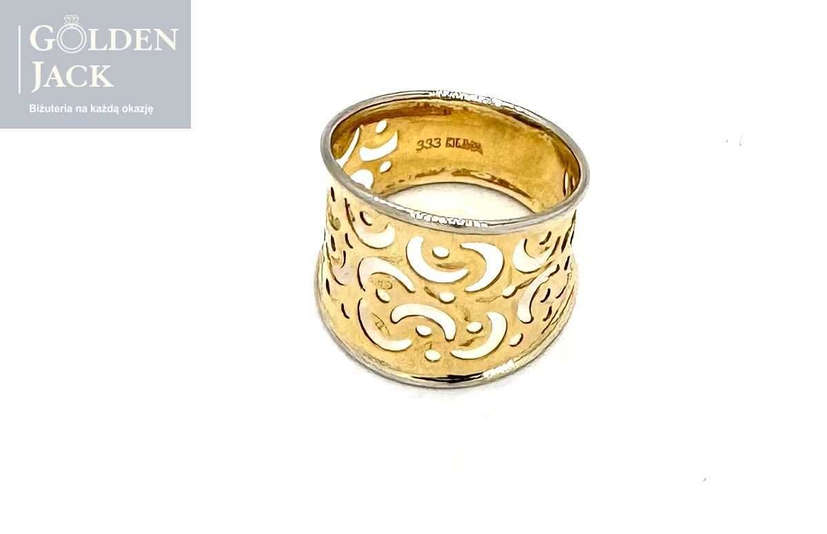 Złoty szeroki ażurowy pierścionek białe złoto pr. 333 roz. 16 2,04 g