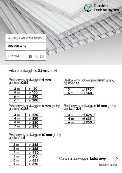 Poliwęglan komorowy do szklarni i zadaszeń|4–16 mm|Bezbarwny/kolorowy