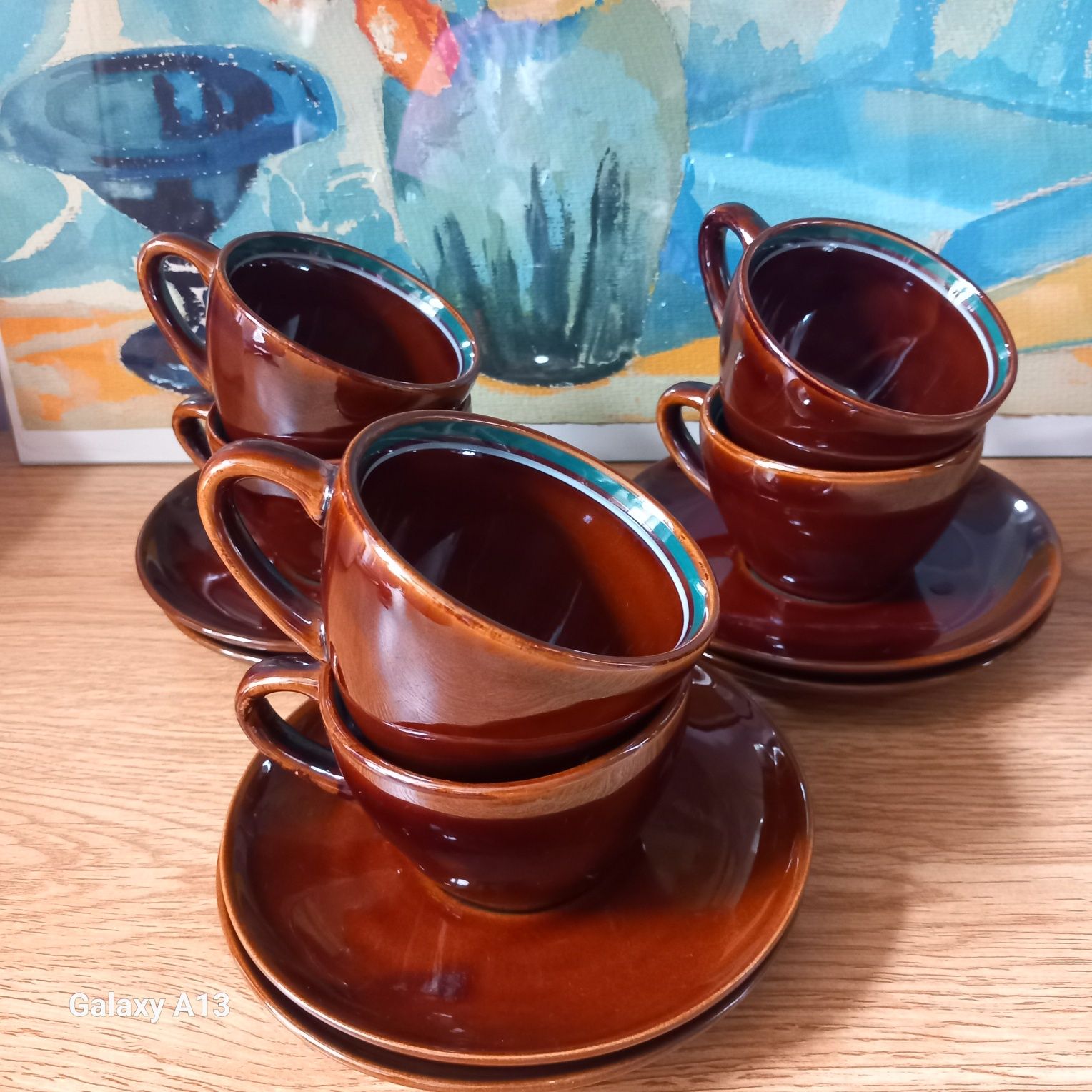 Pruszków porcelit filizanki z talerzykami.  Ceramika PRL.
