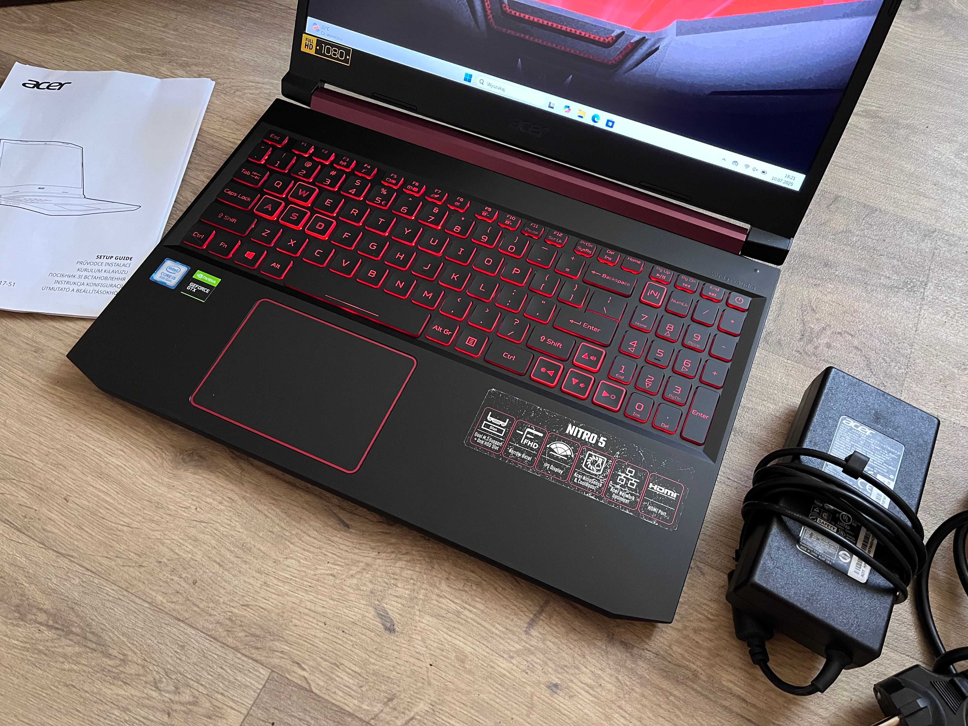 Acer Nitro 5 i5 /GTX 1650/8GB DDR4/512GB SSD/Win11 KOMPLET+oryg.karton