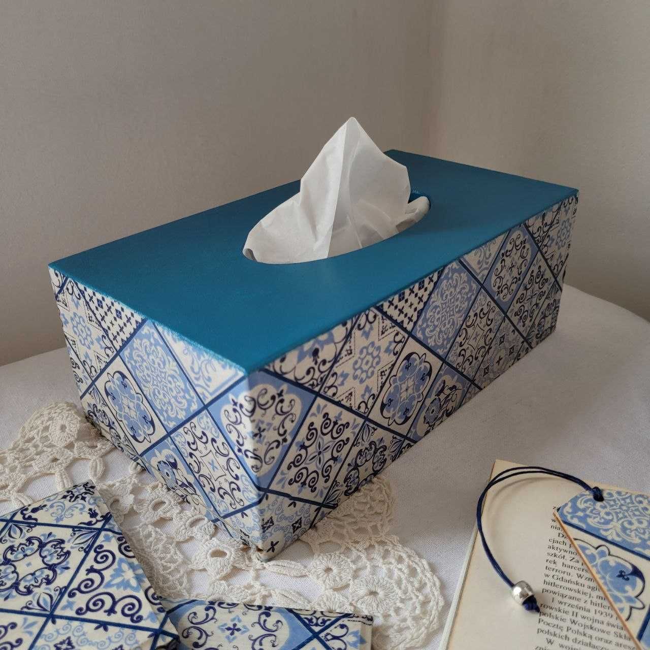Pudełko na chusteczki prostokątne Pojemnik Imitacja płytki Azulejo