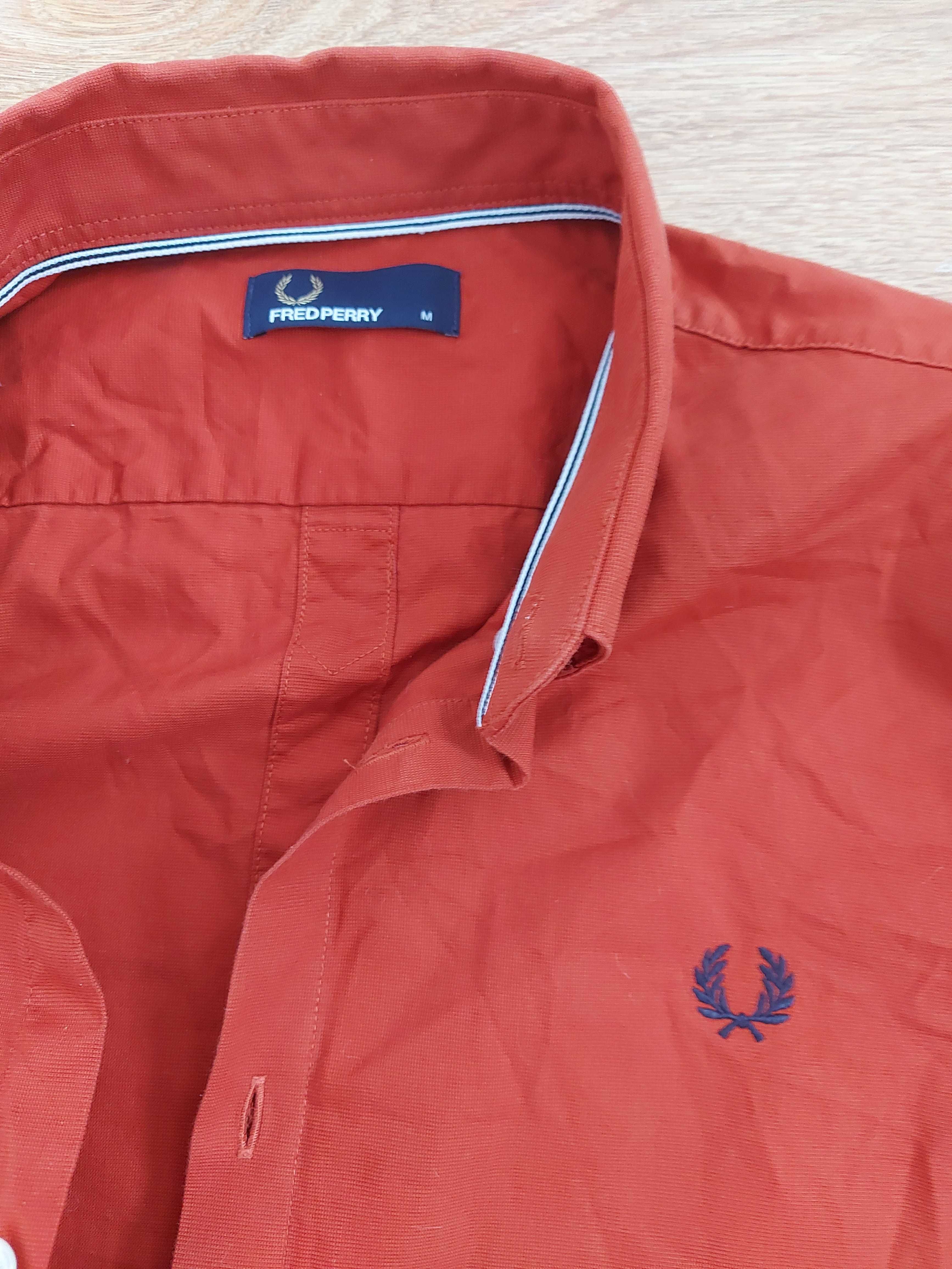 Fred Perry ceglasta męska koszula gładka długi rękaw rozmiar M