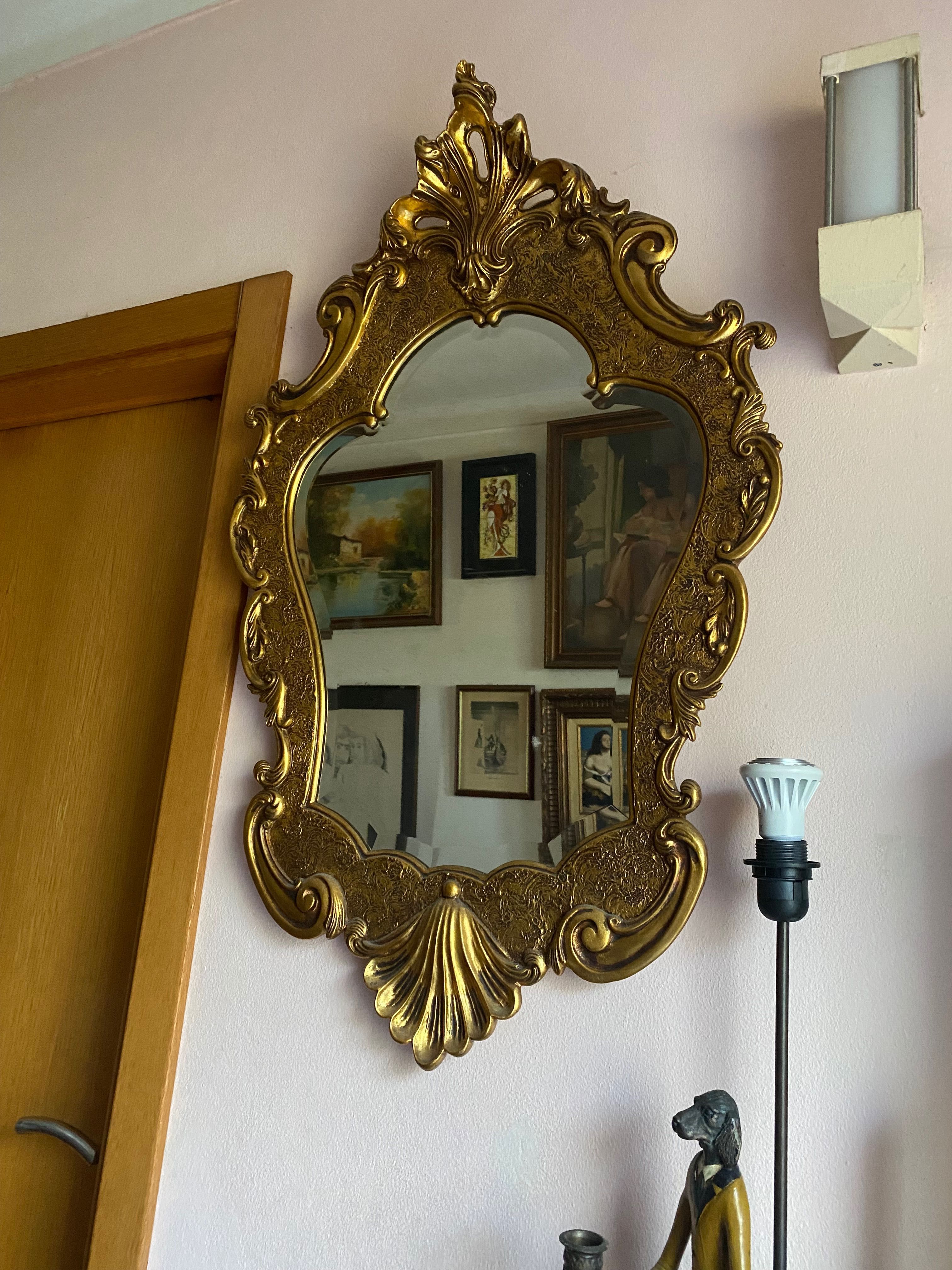 Espelho Biselado Madeira Talha Dourada 85 cm Antigo