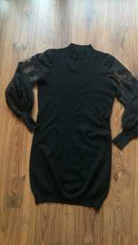 Czarna tunika sukienka S/M z ozdobnymi rękawami