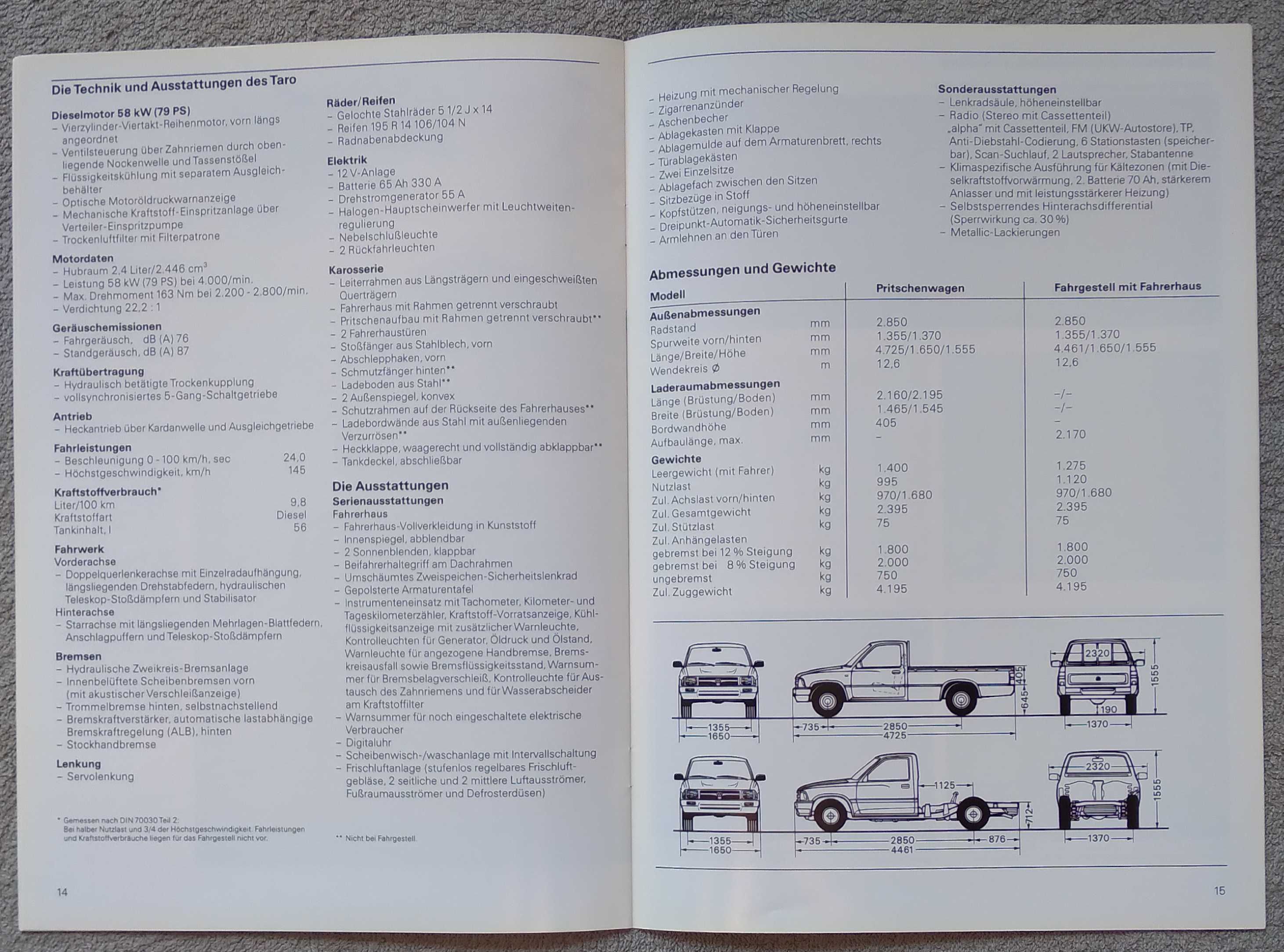 Prospekt Volkswagen Taro rok 1995