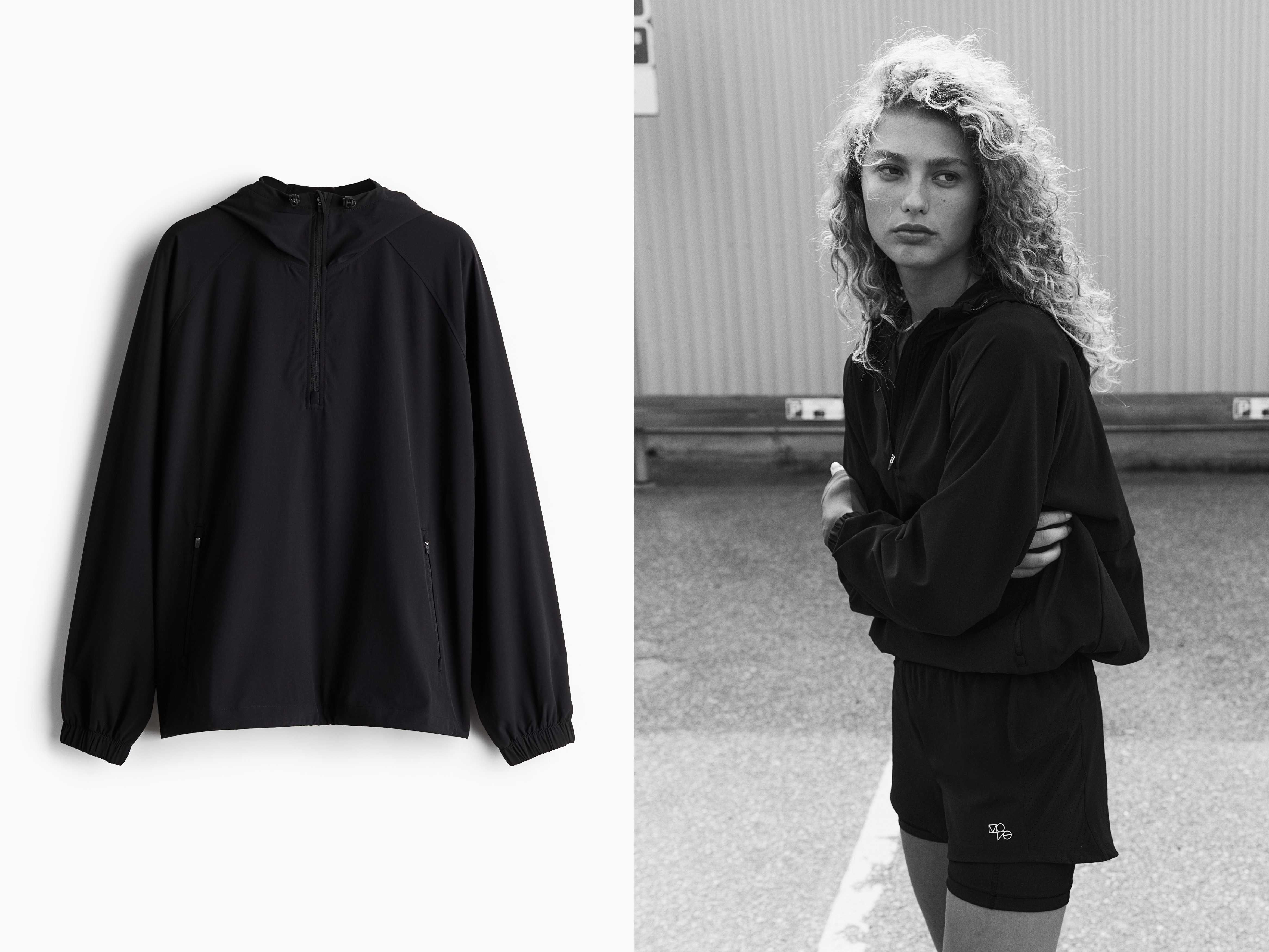 H&M SPORT Kurtka do biegania FUNKCJONALNA S czarny anorak PROMOCJA